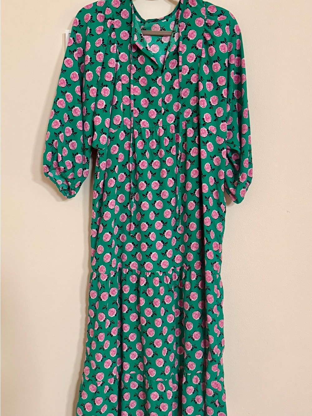 Green Floral Maxi Dress with Pink Blooms - Picture 4 of 5